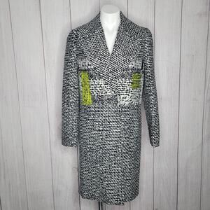 Diane Von Furstenberg Nala Colorblock Tweed Coat Grey Yellow Black Womens Size S